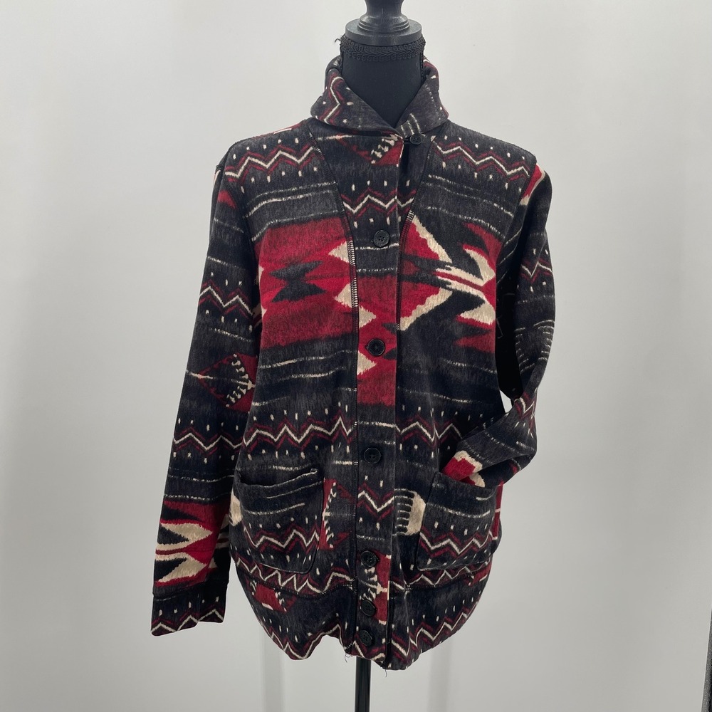 Tribal Print Button-Front Cardigan Sweater - Black & Red - Picture 2 of 15